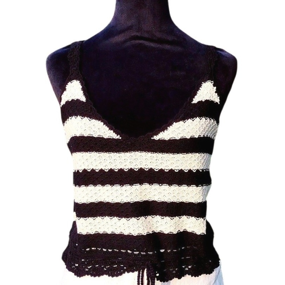 Steve Madden Crochet‎ Tank Top Vacation Festival Womens XL Black White Rave New